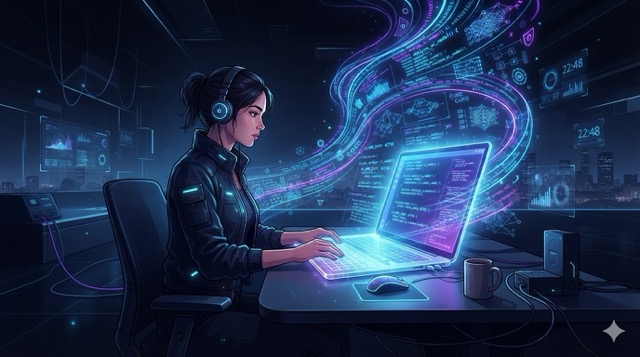 A developer working with the Kiro AI IDE on a modern laptop.