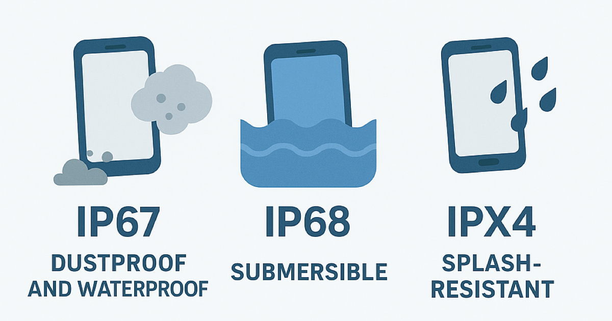 A smartphone being splashed with water, demonstrating its IP rating.